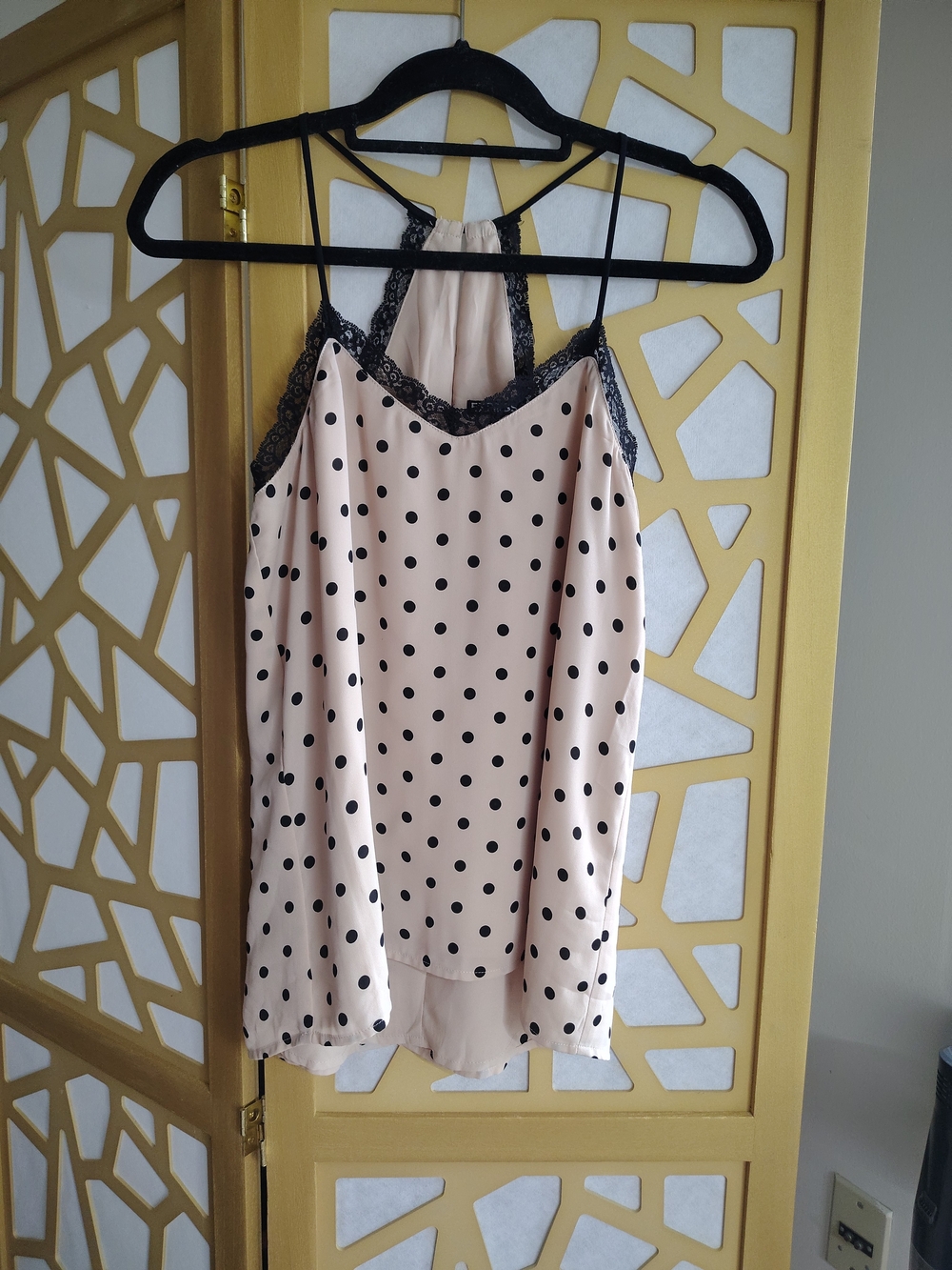 Express Blush Polka Dot Lace-Trim Cami